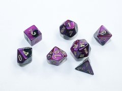 Набір мініатюрних гральних кубиків Chessex Gemini® Mini-Polyhedral Black-Purple/gold 7-Die Set acc-chx-20640 фото