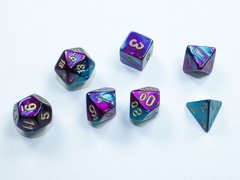 Набір мініатюрних гральних кубиків Chessex Gemini® Mini-Polyhedral Purple-Teal/gold 7-Die Set acc-chx-20649 фото