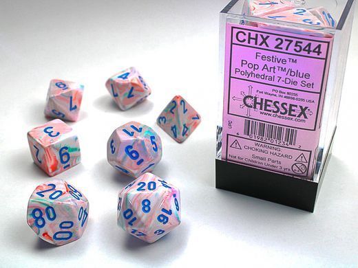 Набір гральних кубиків Chessex Festive&reg; Polyhedral Pop Art&trade;/blue 7-Die set acc-chx-27544 фото