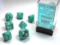 Набір гральних кубиків Chessex Marble Polyhedral Oxi-Copper™/white 7-Die set acc-chx-27403 фото