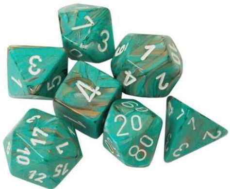 Набір гральних кубиків Chessex Marble Polyhedral Oxi-Copper&trade;/white 7-Die set acc-chx-27403 фото