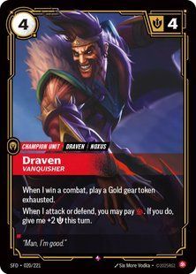 Рідкісна карта Draven - Vanquisher випуску Riftbound: Spiritforged &mdash; фото товару